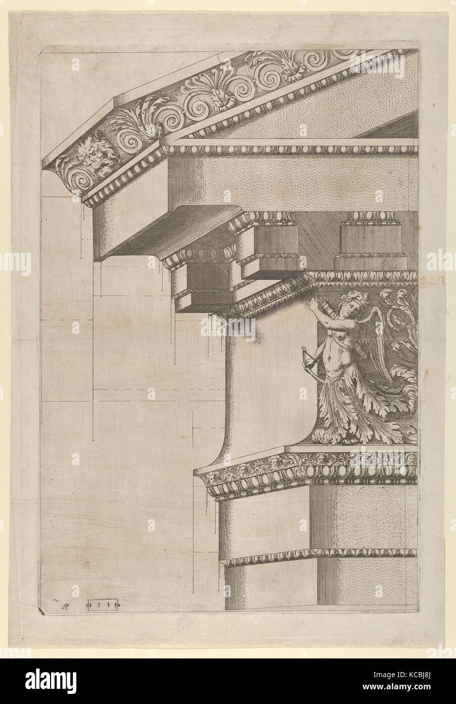 El Templo de Serapis, frontón y cornisa, vista de proyección, Master AP, 1555 Foto de stock