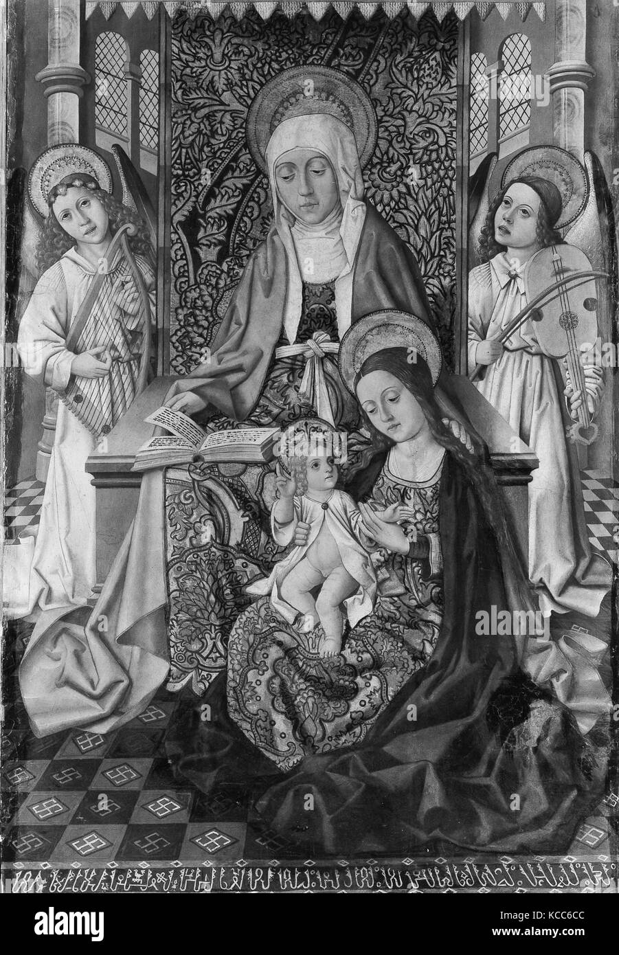Santa Ana en el trono con la Virgen y el Niño, maestro de Osma Foto de stock