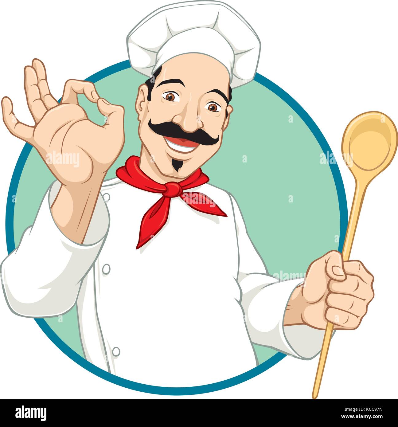 Ilustración vectorial de un chef quien sostiene una cuchara de madera y muestra signo ok Ilustración del Vector
