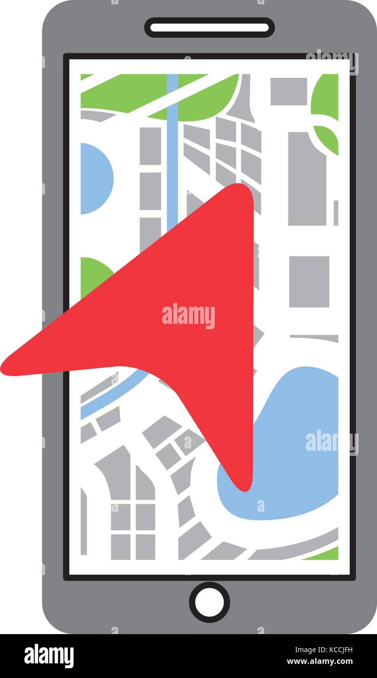 Mapa de carretera dirección en teléfono móvil con puntero de flecha Imagen  Vector de stock - Alamy
