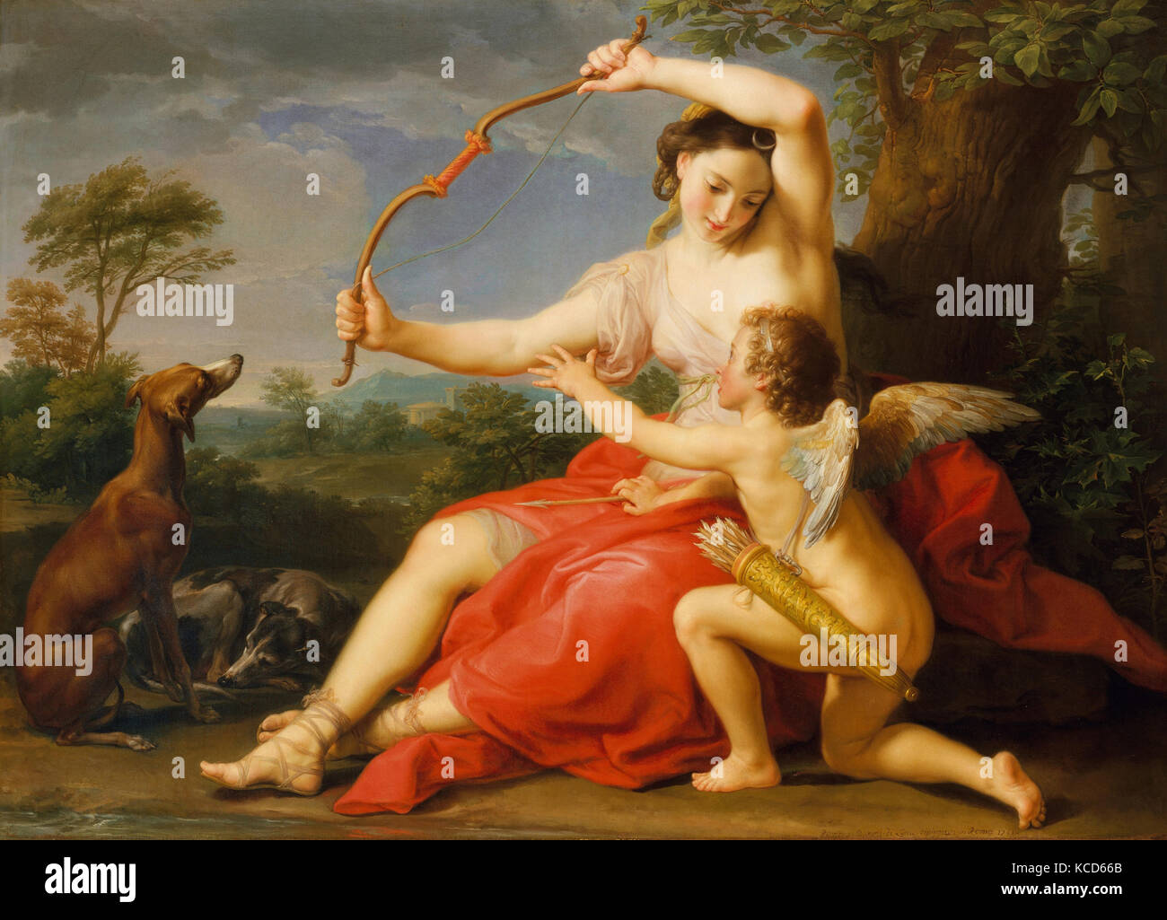 Diana y Cupido, 1761, óleo sobre lienzo, 49 x 68 in. (124.5 x 172.7 cm),  pinturas, Pompeo Batoni (Italiano, Lucca 1708-Roma 1787 Fotografía de stock  - Alamy