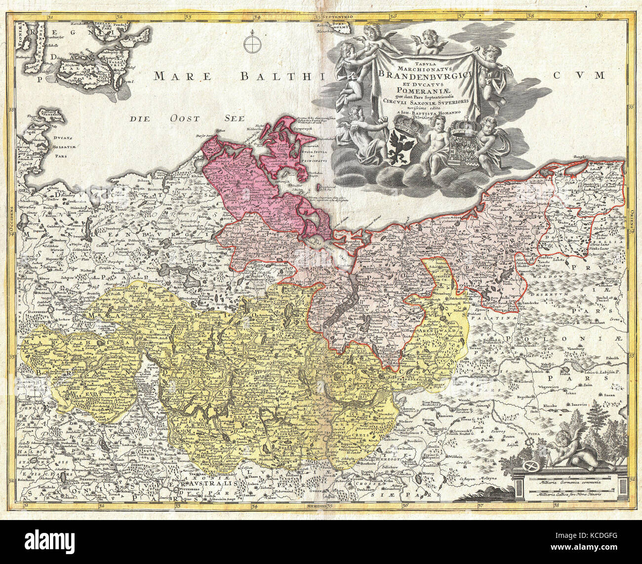 1720, Homann Mapa de Brandenberg y Pomerania, Alemania Foto de stock