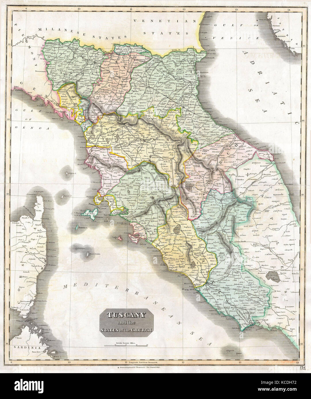 1814, Thomson Mapa de la Toscana, Florencia, Italia, John Thomson, 1777 - 1840, fue un cartógrafo Escocés de Edimburgo, Reino Unido Foto de stock