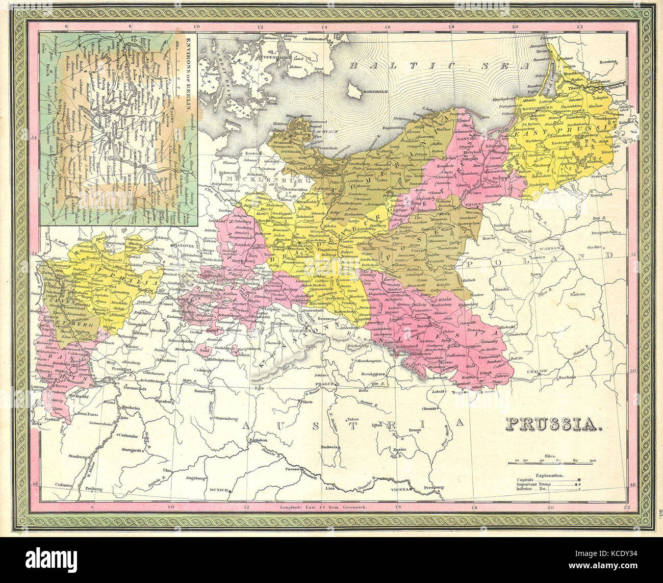 1850, Mitchell Mapa de Prusia, Alemania Foto de stock