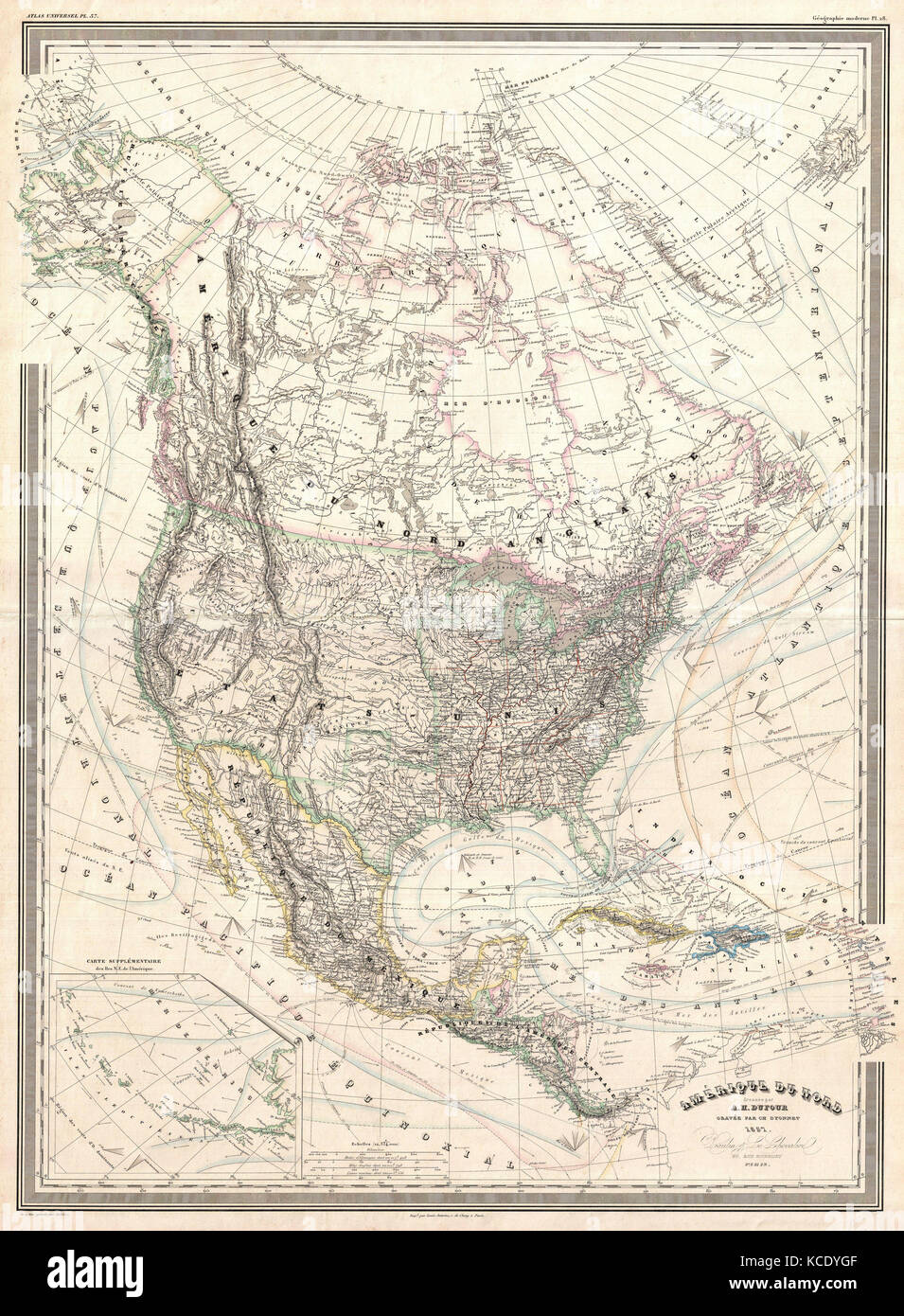 1857, Dufour Mapa de América del Norte Foto de stock