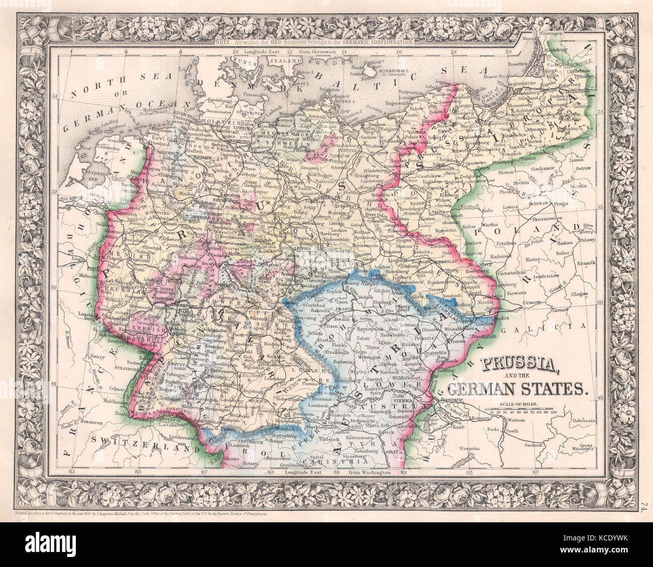 1864, Mitchell Mapa de Prusia y Alemania Foto de stock