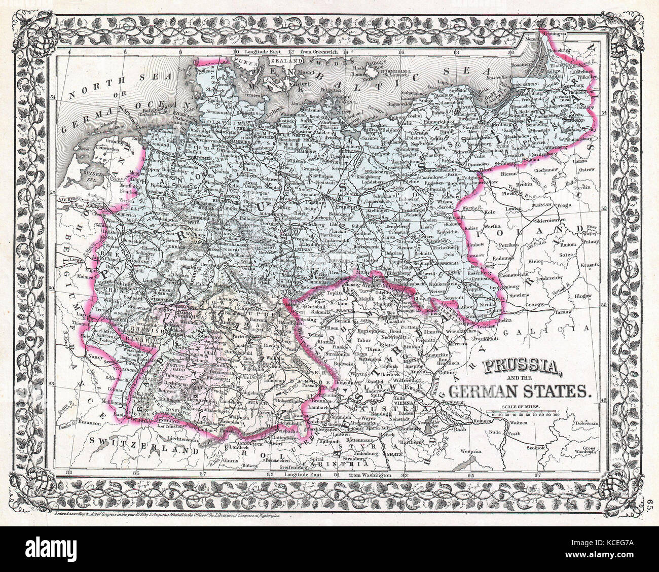 1872, Mitchell Mapa de Prusia, Alemania Foto de stock
