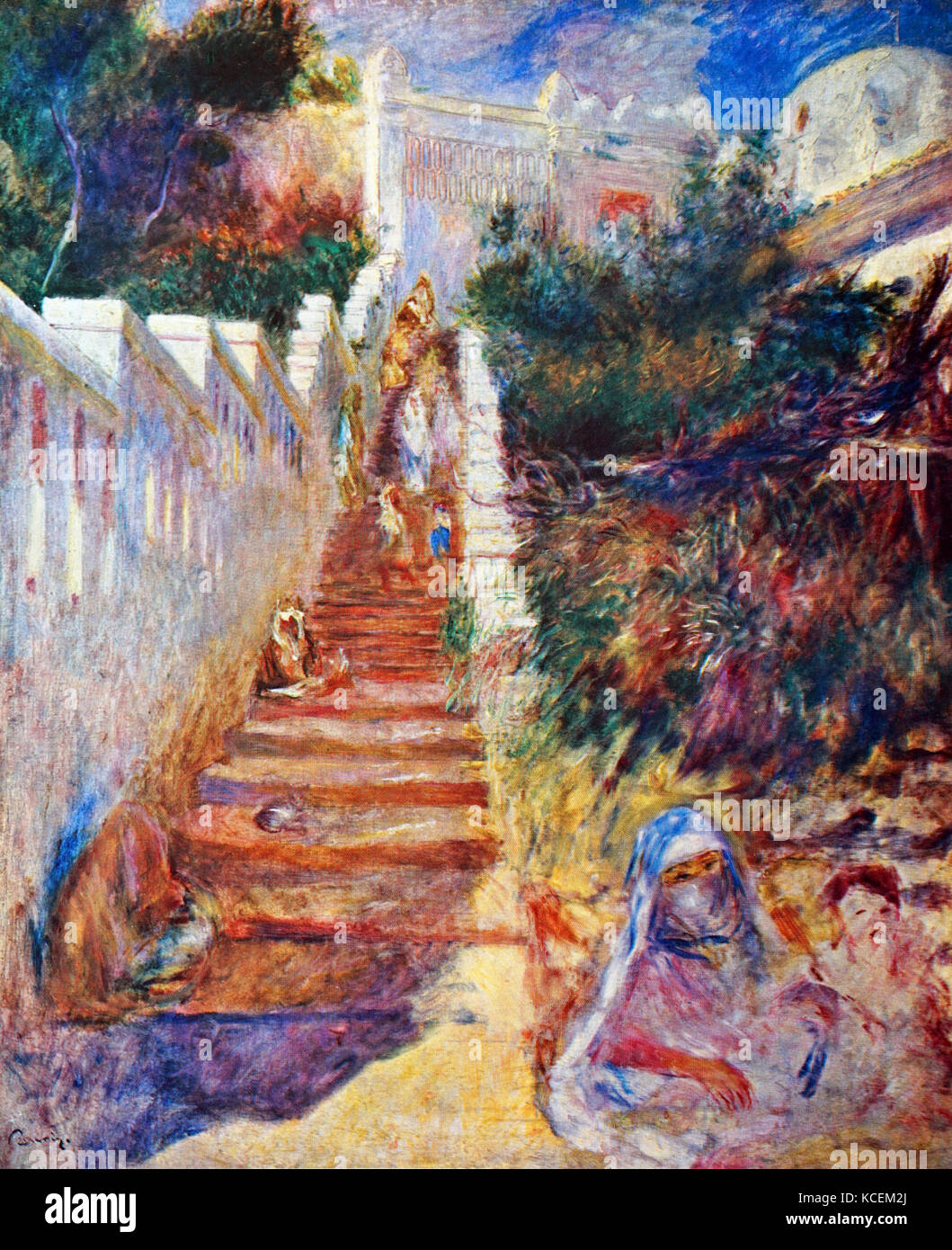 Pintura titulada "La Escalera, Argel' de Pierre-Auguste Renoir (1841-1919), un artista francés del estilo impresionista. Fecha del siglo XIX Foto de stock