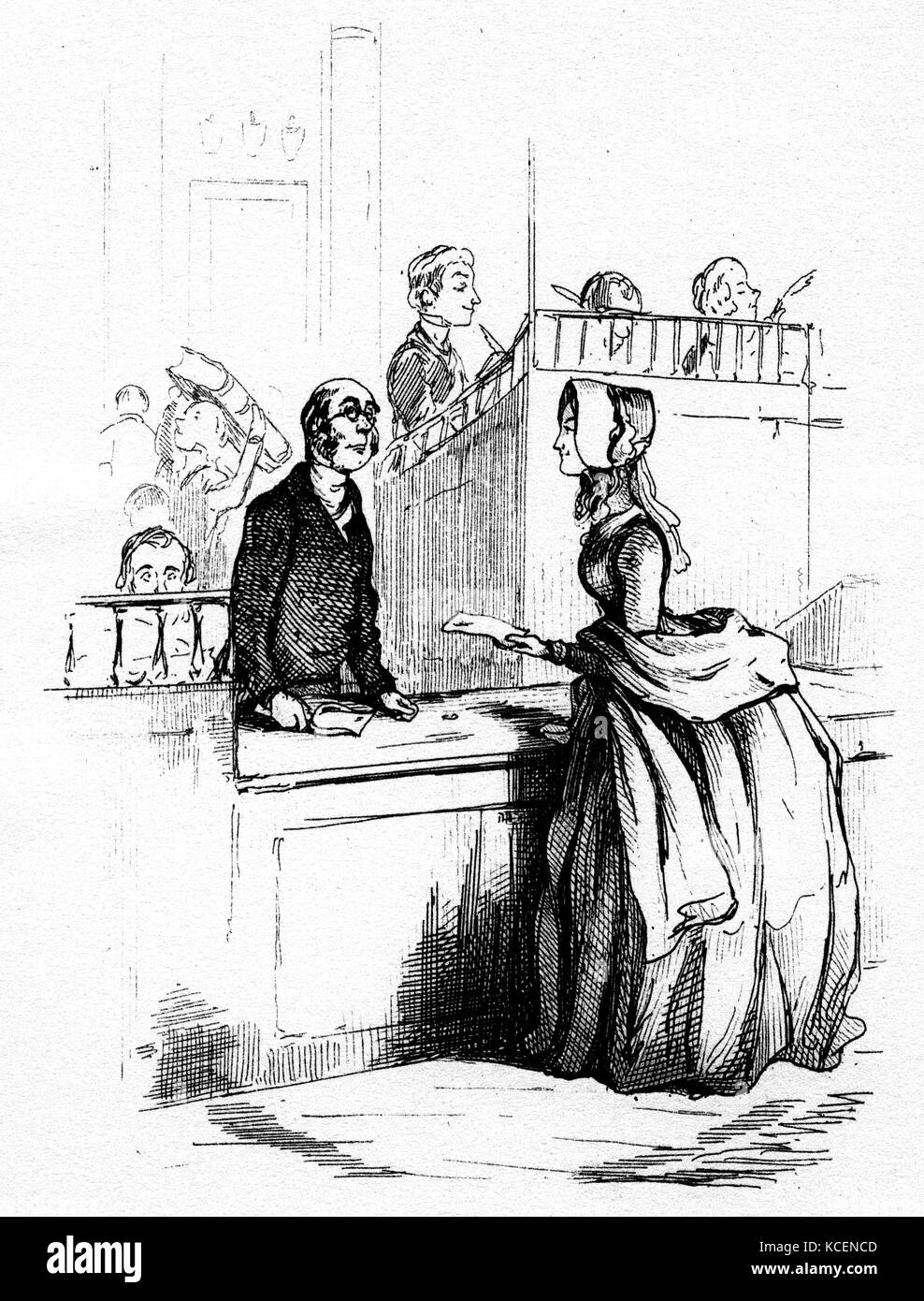 Ilustración de "Becky Sharp' por William Makepeace Thackeray (1811-1863), novelista inglés y Illustrator. Fecha del siglo XIX Foto de stock