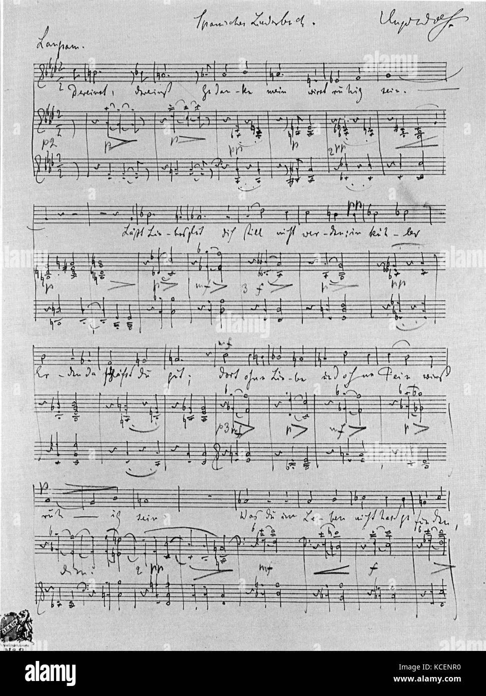 Partituras de Hugo Wolf (1860-1903), un compositor austríaco de origen esloveno. Fecha del siglo XIX Foto de stock