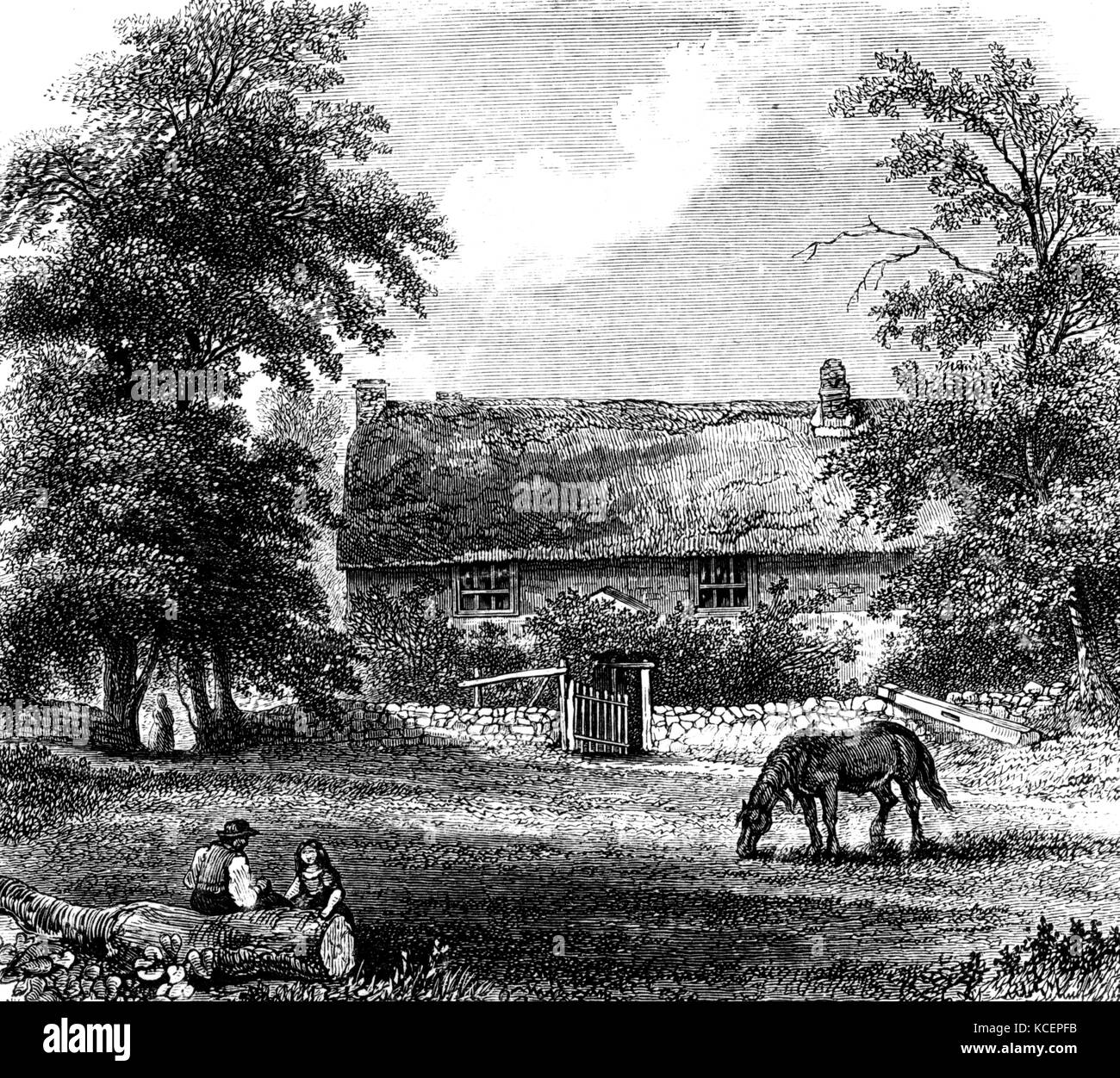 La ilustración representa a la infancia, el hogar de Richard Trevithick (1771-1833) un inventor británico y el ingeniero de minas. Fecha del siglo XIX Foto de stock
