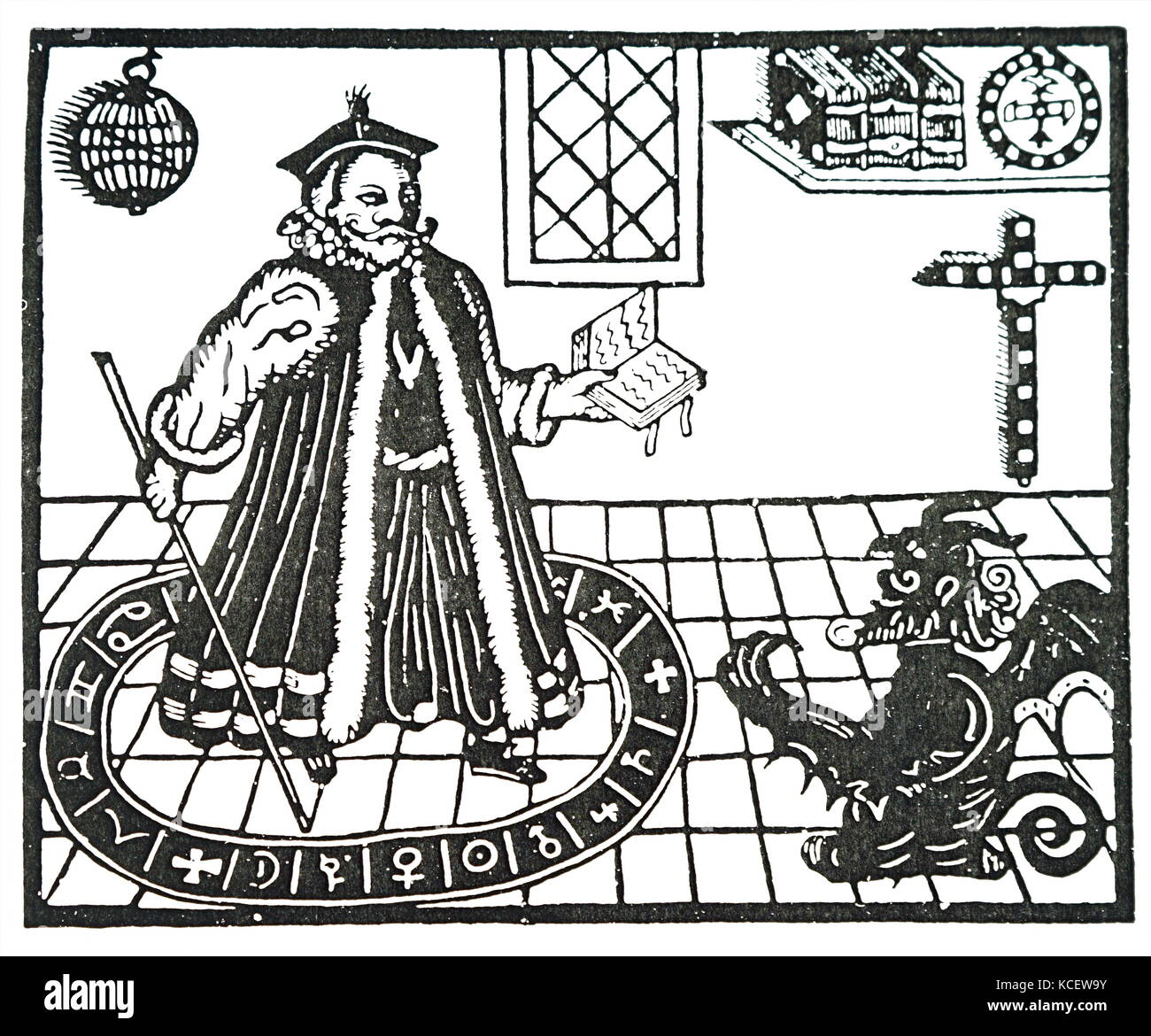 Ilustración mostrando Mefistófeles apareciendo al Doctor Fausto de