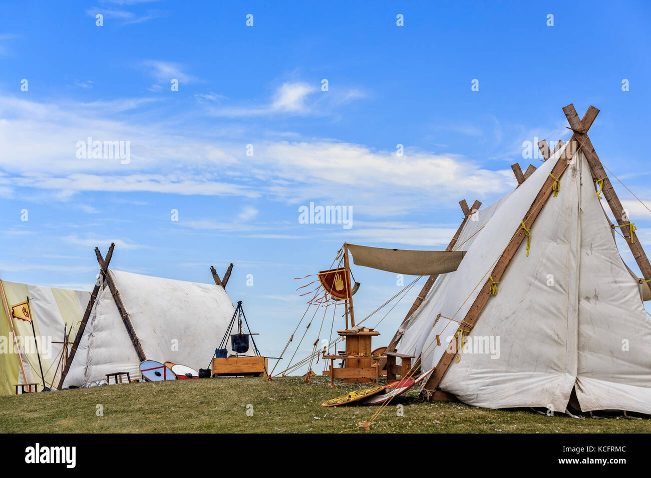 Pueblo Vikingo en el Festival islandés de Manitoba, en Gimli, Manitoba, Canadá. Foto de stock
