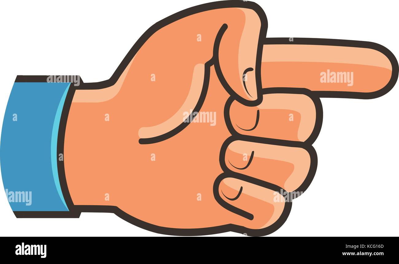 Símbolo de mano que señala el índice, dedo índice, icono o etiqueta gestos ilustración vectorial de dibujos animados. Ilustración del Vector