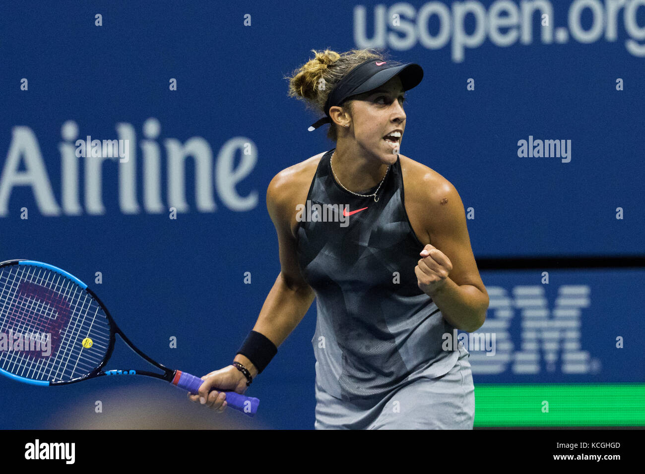 Teclas de Madison (Estados Unidos) gana el Women's semifinales en el US Open 2017 campeonatos de tenis. Foto de stock