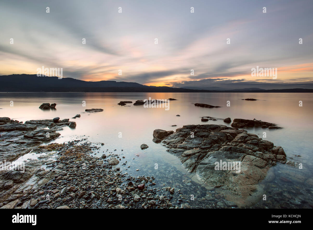 Sunset, Ardmore, North Saanich, Isla de Vancouver, BC Foto de stock
