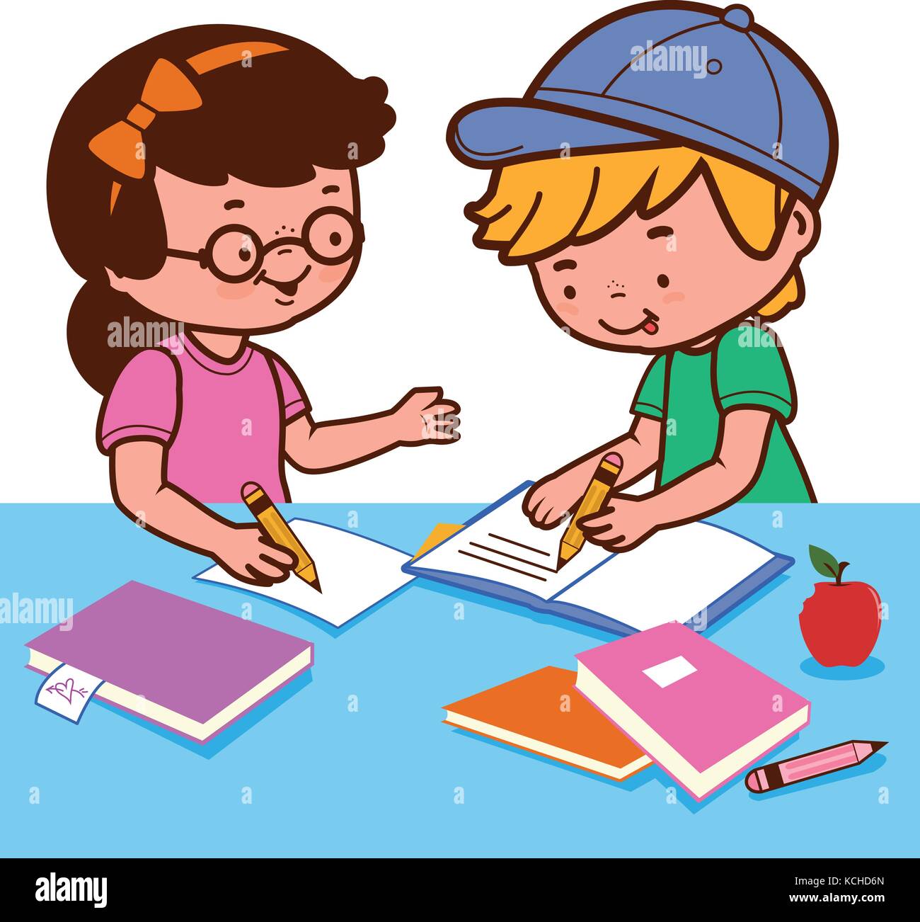 Nina Y Nino Hacer Los Deberes Imagen Vector De Stock Alamy