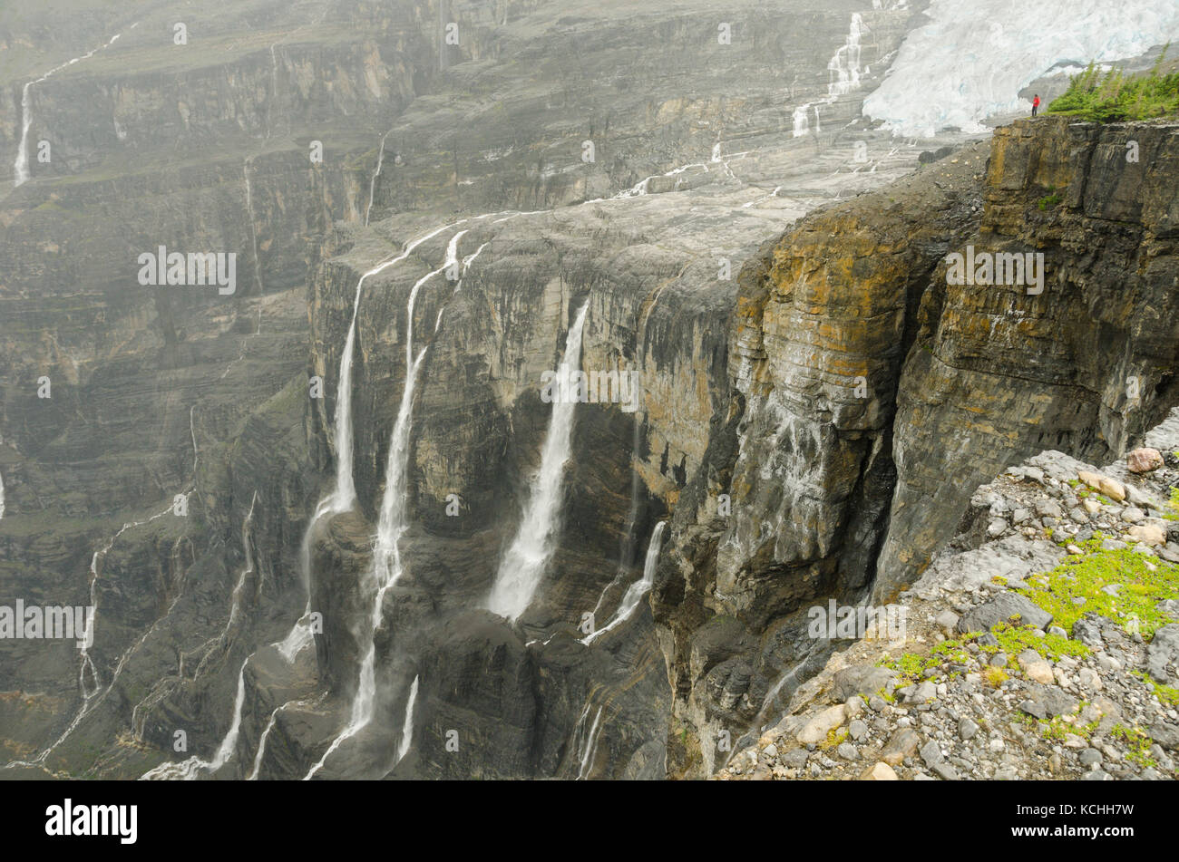 Con vistas a un enorme cañón en la Icefall Traverse, BC Rockies Foto de stock