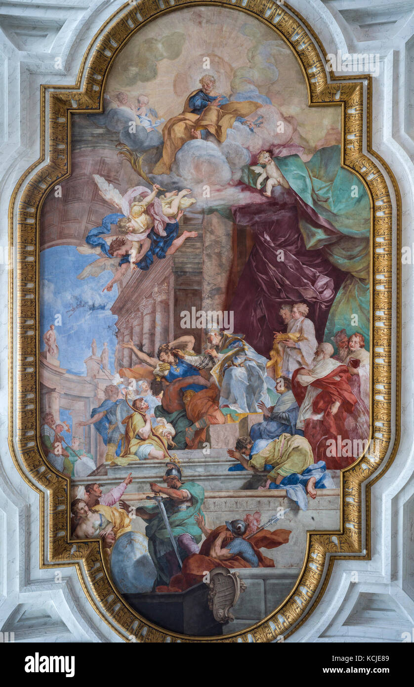 Roma. Italia. El Milagro de las cadenas, techo fresco por Giovanni Battista Parodi (1674-1730), 1706, de la basílica de San Pietro in Vincoli (San Pedro i Foto de stock