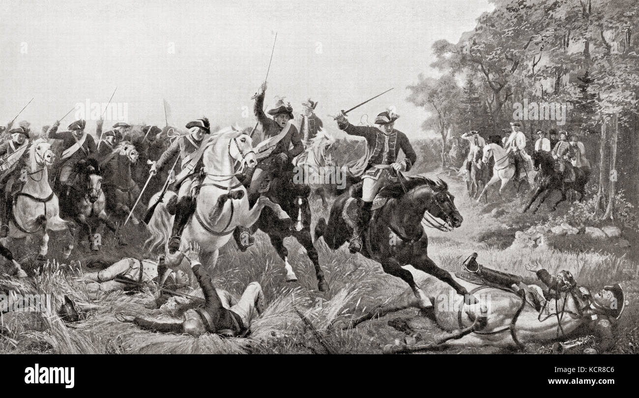 La batalla de Kolín, Bohemia, 18 de junio de 1757 durante la Tercera Guerra Silesia (Guerra de los siete años). De la Historia de las Naciones de Hutchinson, publicada en 1915. Foto de stock