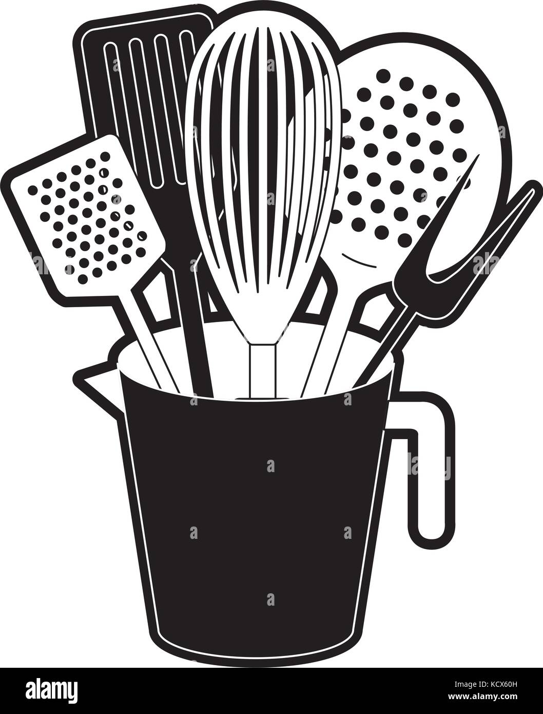 Jarra con utensilios de cocina, silueta negra Imagen Vector de stock