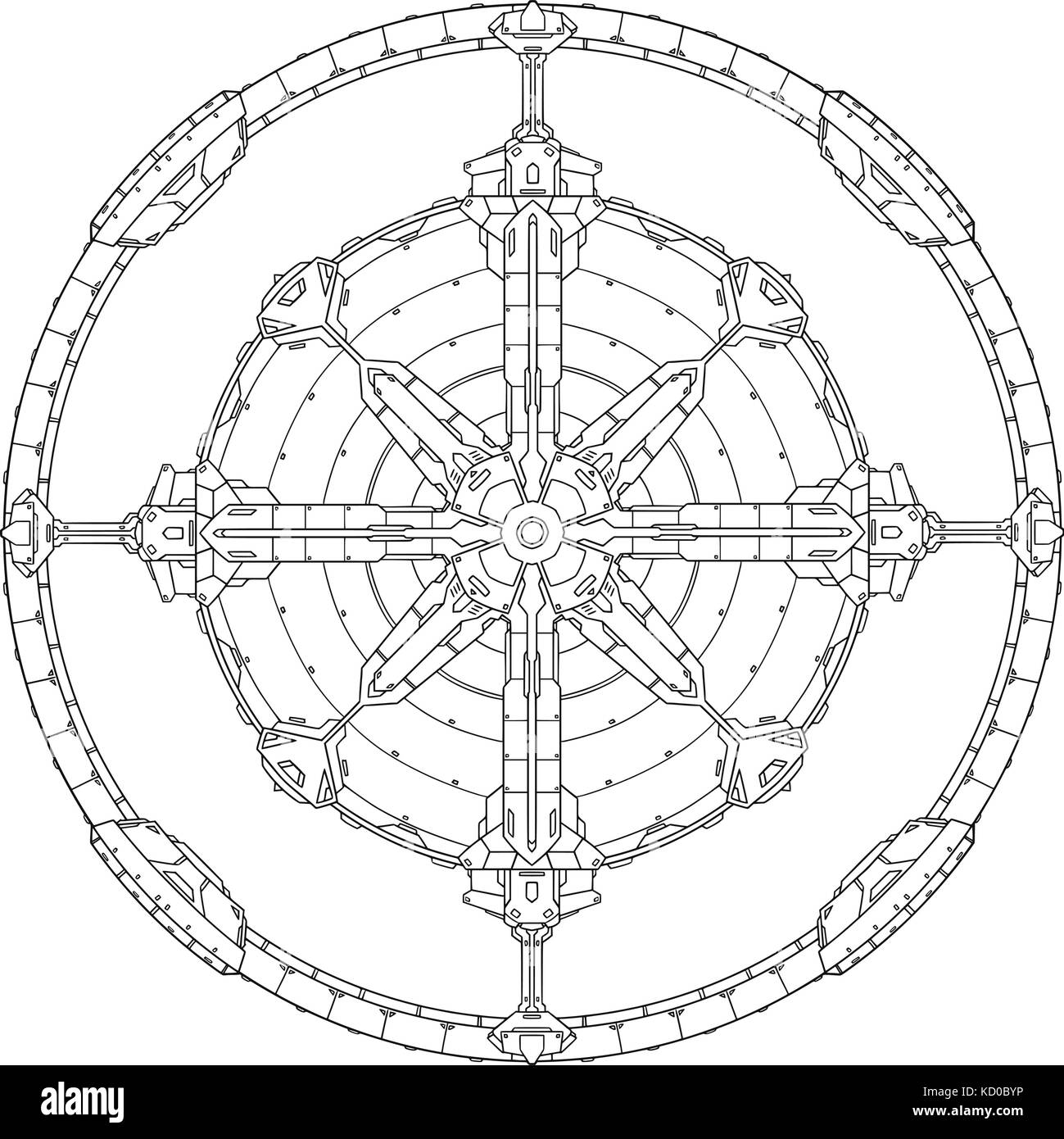 Ronda de sci-fi techno ornamentales mandala patrón. Ilustración del Vector