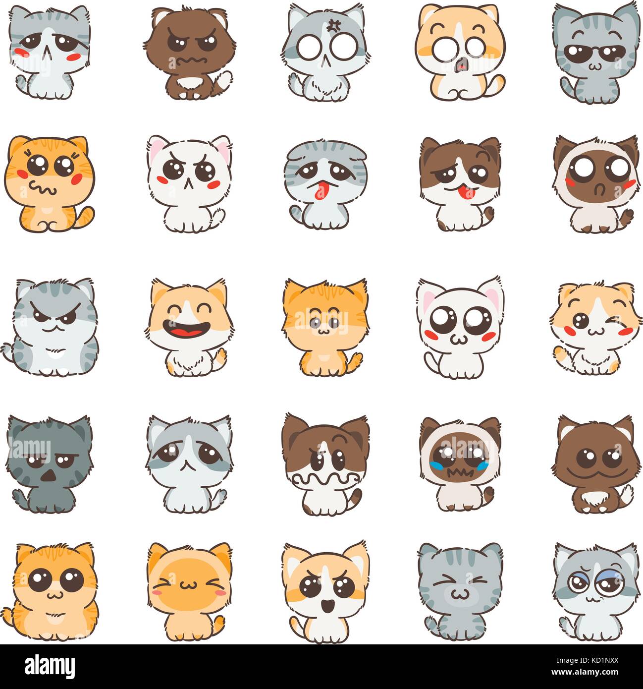 Cute Dibujos Animados Gatos Y Perros Con Diferentes Emociones