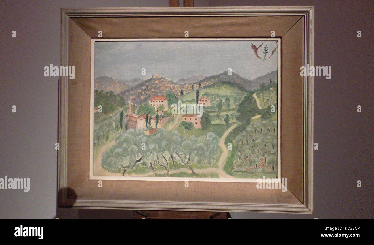 Londres.Reino Unido. La pintura de Vivien Leigh de un paisaje italiano.  Valorado en £200-£300. Con su caballete, pinturas y bolsa de arte  (Valorado. £80-£120). El caballete y otros materiales de Innova, Reeves