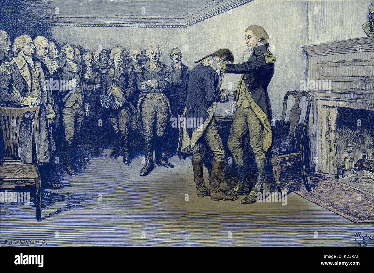 Washington toma salir de sus oficiales, el 4 de diciembre de 1783, tras el final de la Revolución Americana. Ilustración de Howard Pyle, 1896 Foto de stock