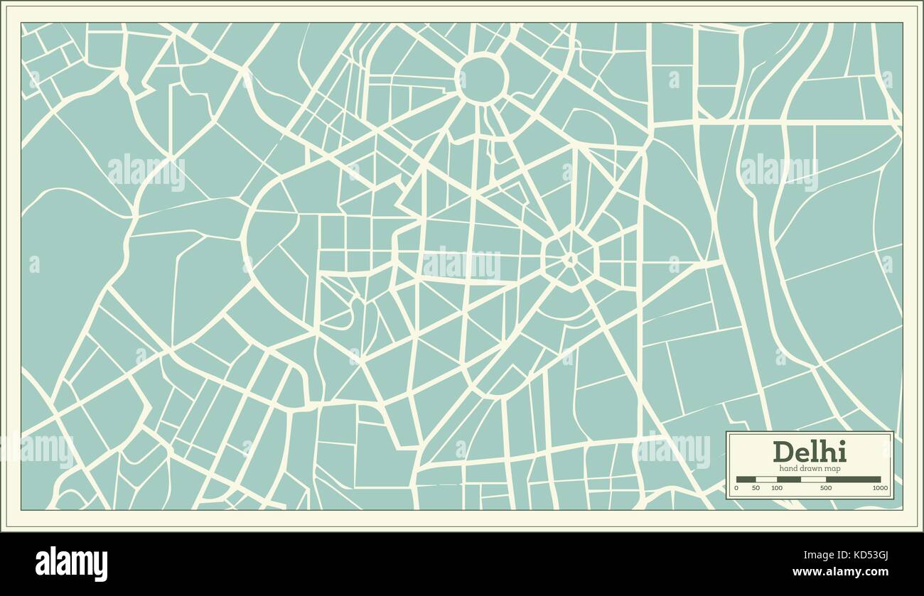 Delhi India Mapa en estilo retro. Ilustración vectorial. Ilustración del Vector