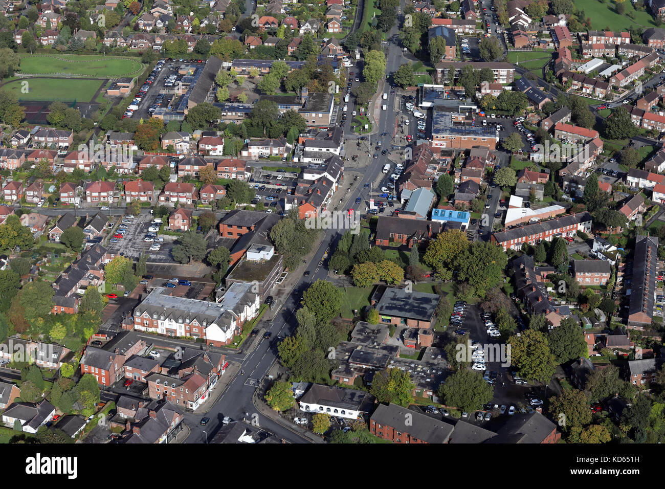Vista aérea de la aldea en Handforth, Cheshire, Reino Unido Foto de stock