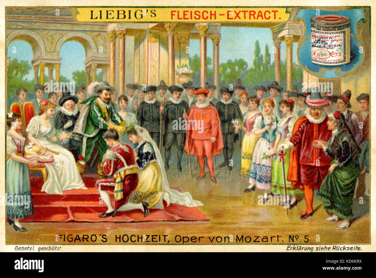 Wolfgang Amadeus Mozart opera las Bodas de Fígaro Bodas de Fígaro.  Ilustración de la Ley III - Figaro y Susanna's las celebraciones de boda,  con el Conde, la Condesa, y numeroso público.