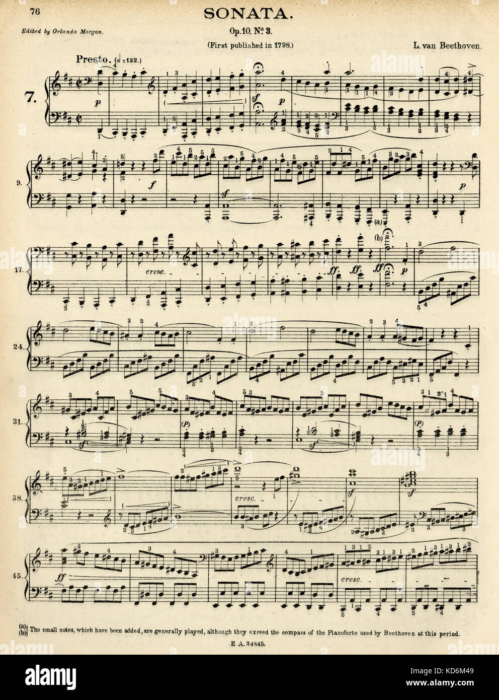 Ludwig van Beethoven, la Sonata para Piano Opus 10 no. 3. Publicado por  primera vez en