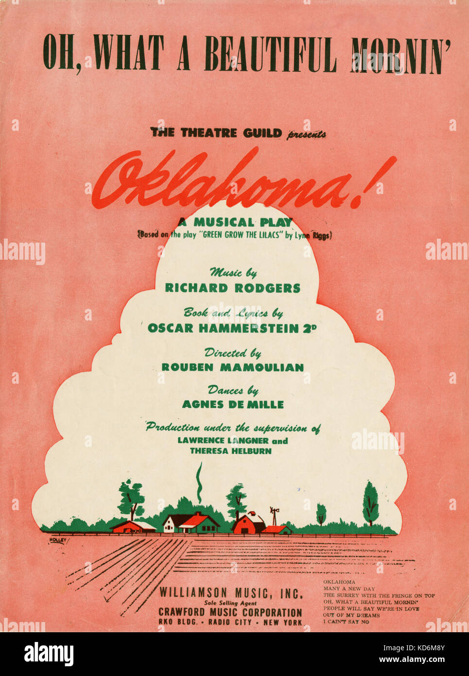 Richard Rogers y Oscar Hammerstein II) ' musical Oklahoma!". Cubierta de puntuación para la canción 'Oh, qué hermoso mornin', presentada por el gremio teatral, publicado por Williamson Music, Inc., Nueva York, 1943 Foto de stock