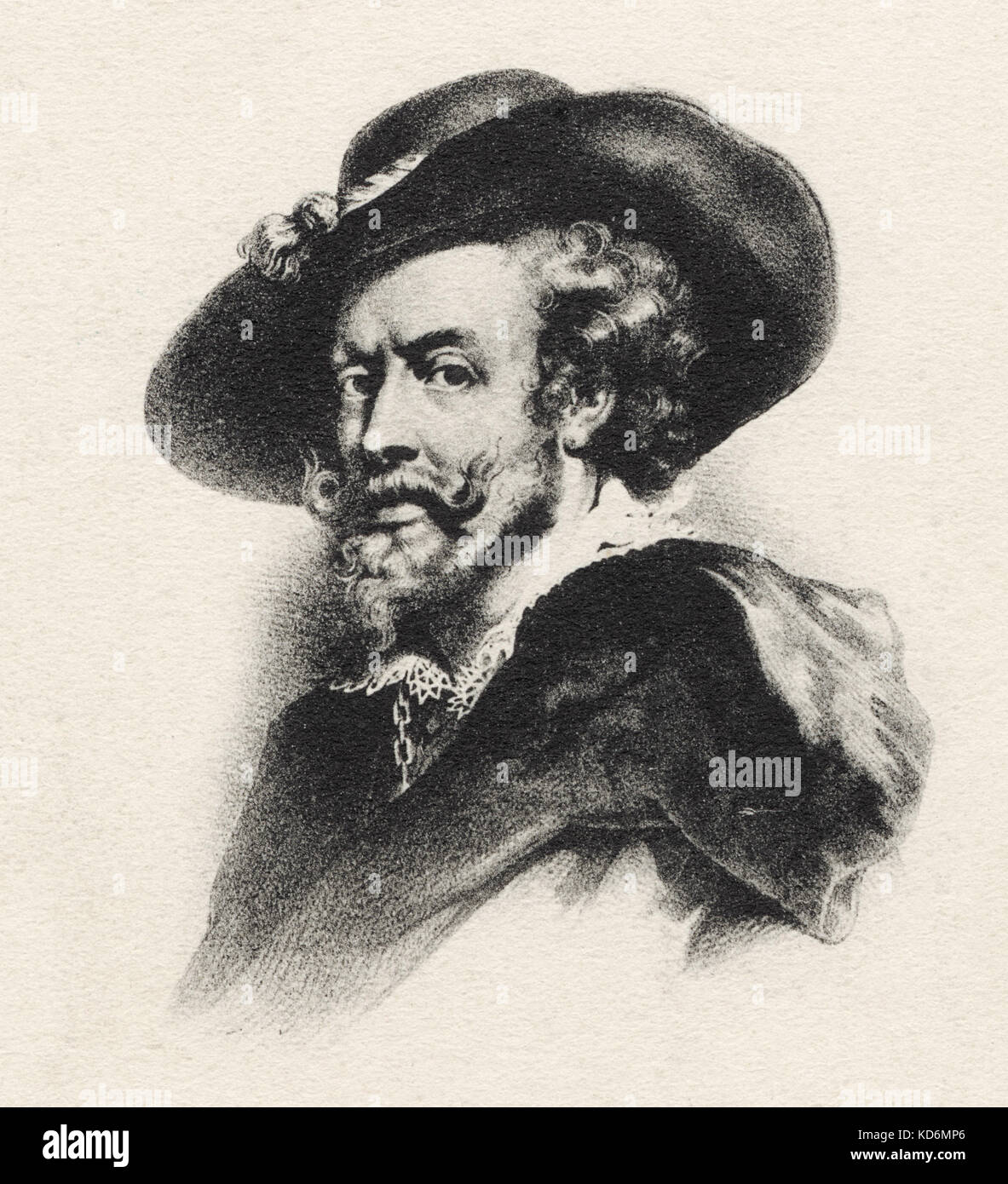 Peter Paul Rubens, retrato con sombrero. Pintor Barroco flamenco, el 28 de junio de 1577 - 30 de mayo de 1640 Foto de stock