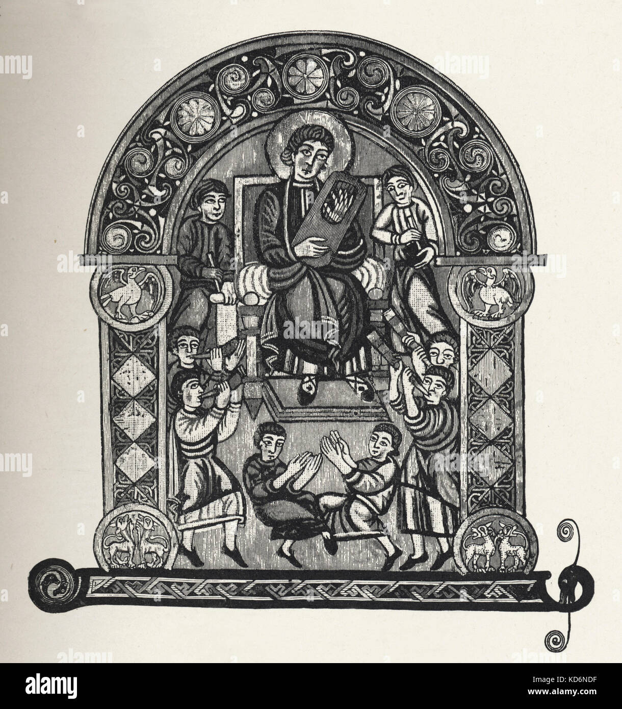 Representación de músicos anglosajones desde un salterio manuscrito - Siglo VIII - Museo Británico Foto de stock