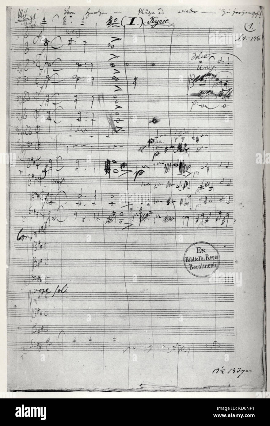 La Missa Solemnis - Ludwig van Beethoven 's partitura manuscrita, manuscrito de la primera página, que lleva la inscripción: "Von Herzen - moege es wieder - zu Herzen gehen!' compositor alemán, el 17 de diciembre de 1770- 26 de marzo de 1827 Foto de stock