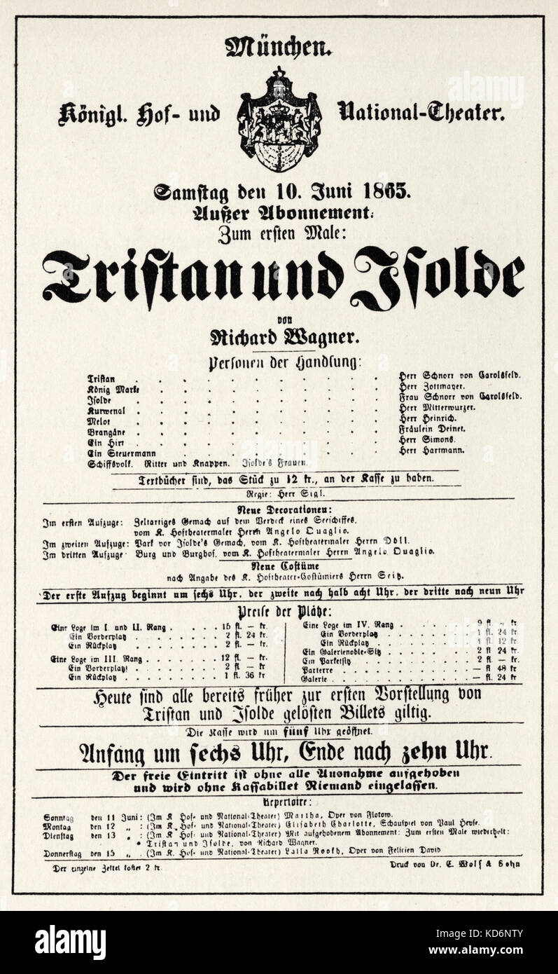 Richard Wagner S Tristan Und Isolde Anuncio Publicitario Estrenara El 10 De Junio De 1865 En Munich Autor Y Compositor Aleman El 22 De Mayo De 1813 13 De Febrero De 1883 Fotografia De Stock Alamy