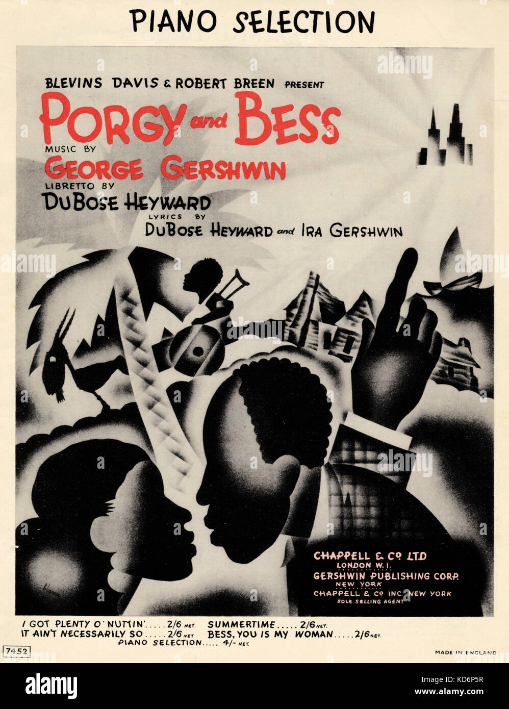 La ópera de George Gershwin, Porgy and Bess - tapa de la música de piano de la ópera, de 1935. Libreto de DuBose Heyward, letra de DuBose Heywards e Ira Gershwin. GG: compositor y pianista americano 1898-1937. Foto de stock