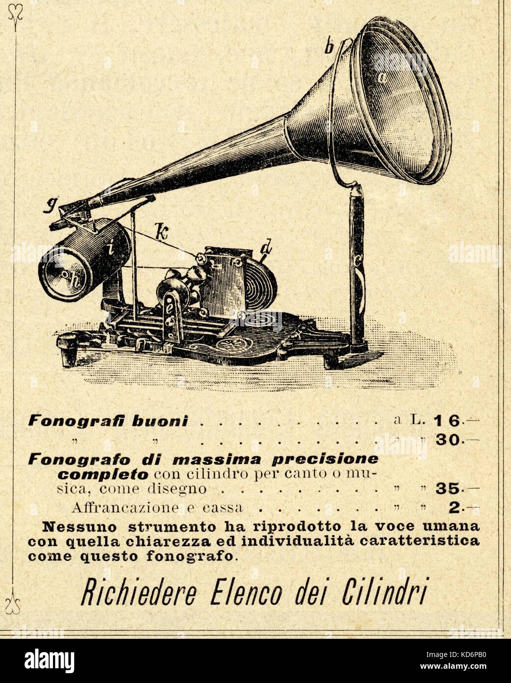 El fonógrafo o Fonograf / Fonografi - el altavoz y el cilindro para  canciones o música. Anuncio. Principios gramófono o cilindro jugador.  Precursor de tocadiscos Fotografía de stock - Alamy