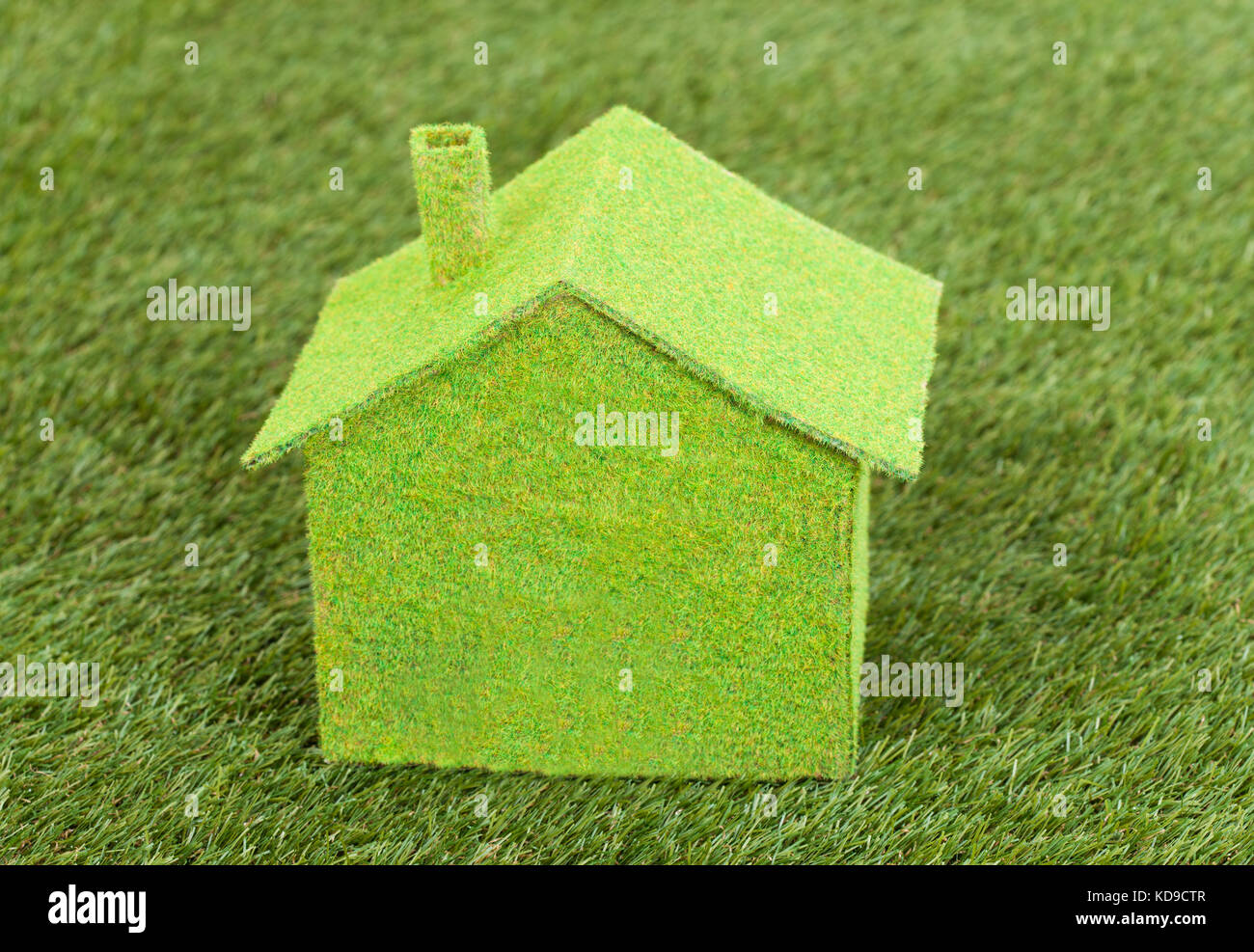 Primer plano de Green Ecological House en Green Grass Foto de stock