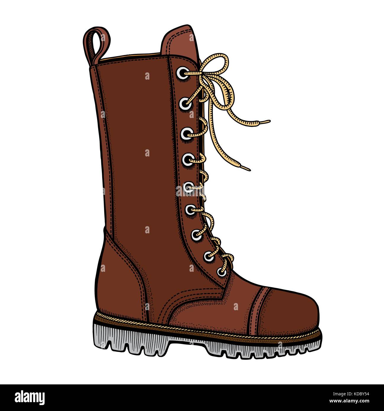 Ilustración vectorial de la mujer botas de cuero marrón con correas y  hebillas metálicas decorativas sin shoelace sobre fondo blanco Imagen  Vector de stock - Alamy