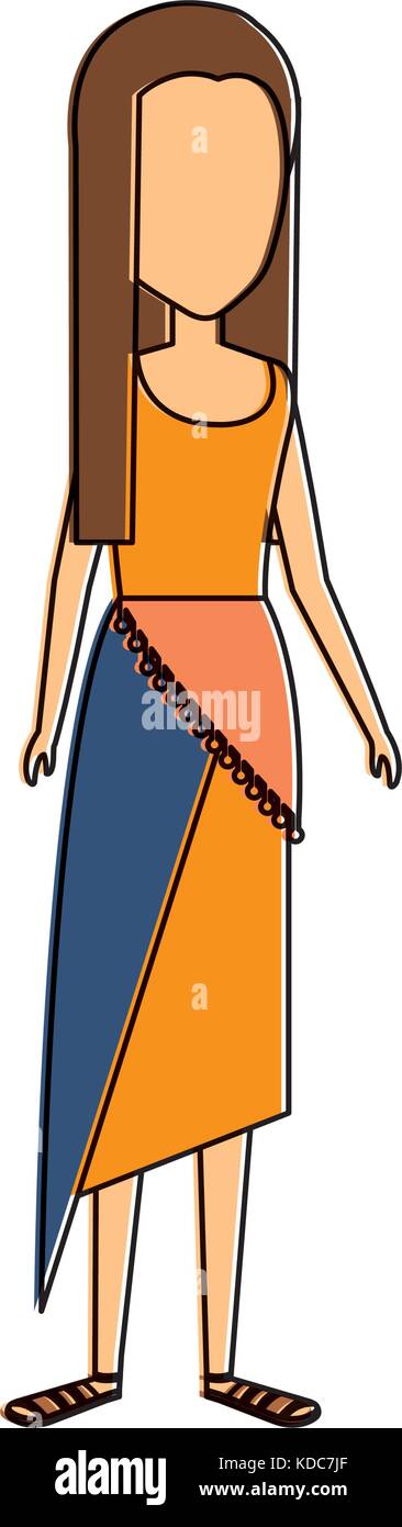 Mujer Hippie Avatar Ilustración Vectorial Character Design Imagen