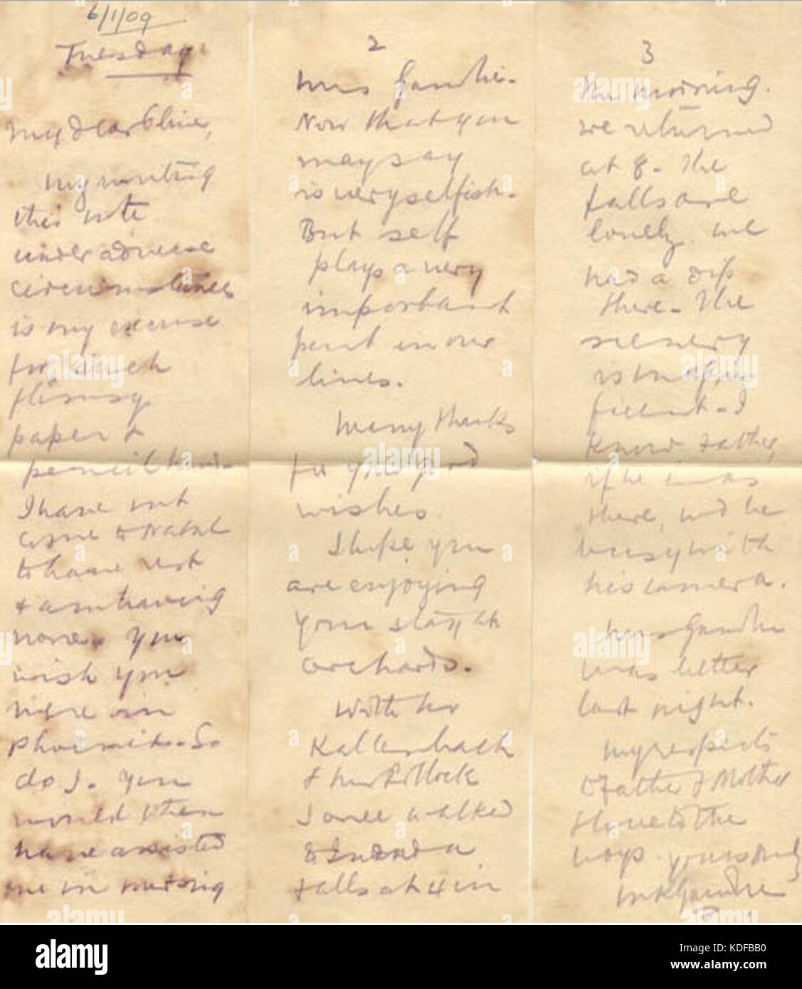 Carta MKGandhi en lápiz indeleble el 6 de enero de 1909 Sudáfrica Foto de stock