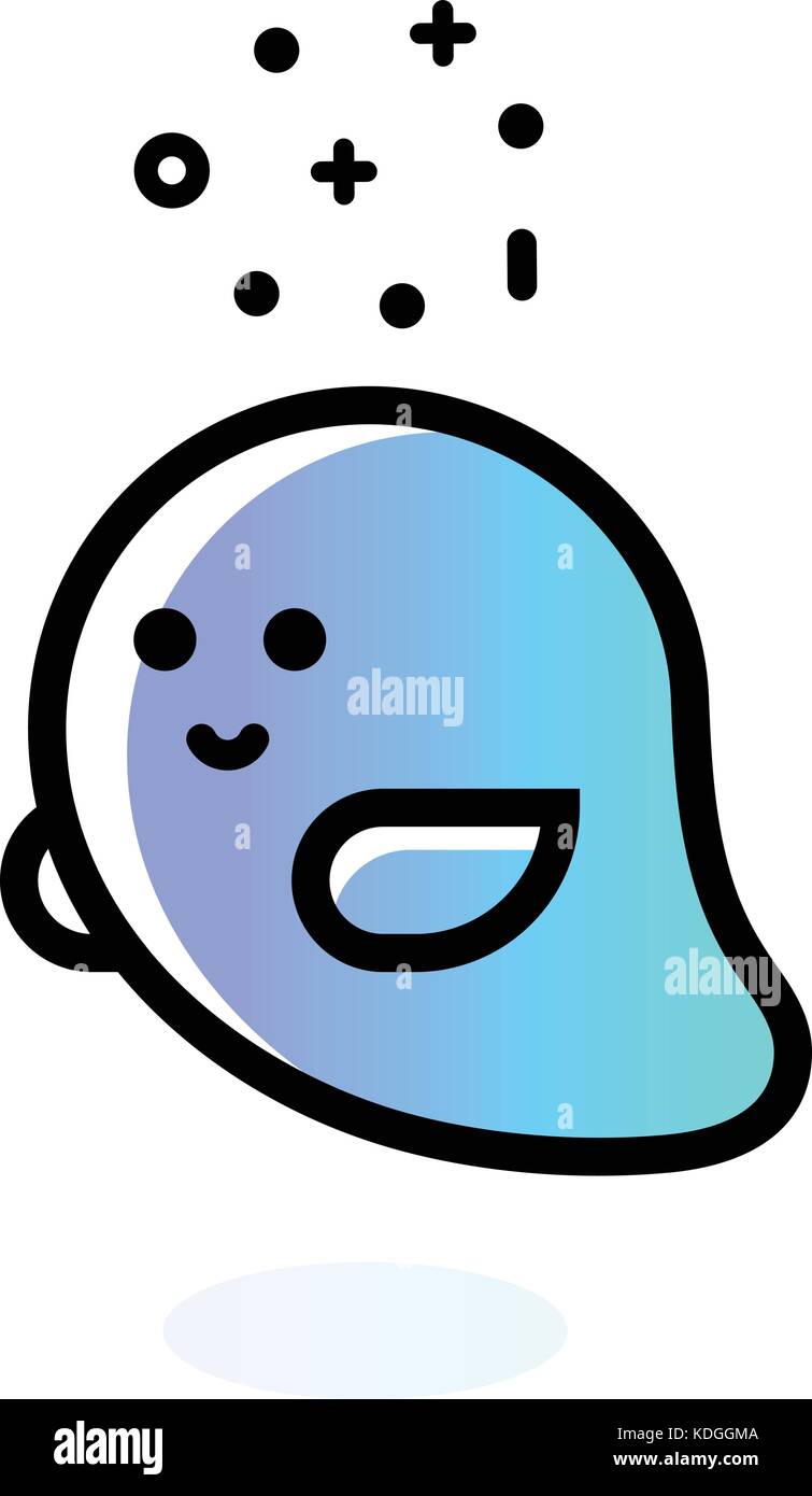 Caricatura ghost, amable espíritu de smiley face. blue baby amigo. divertido juguete para niños, vector logo, ilustración. Ilustración del Vector