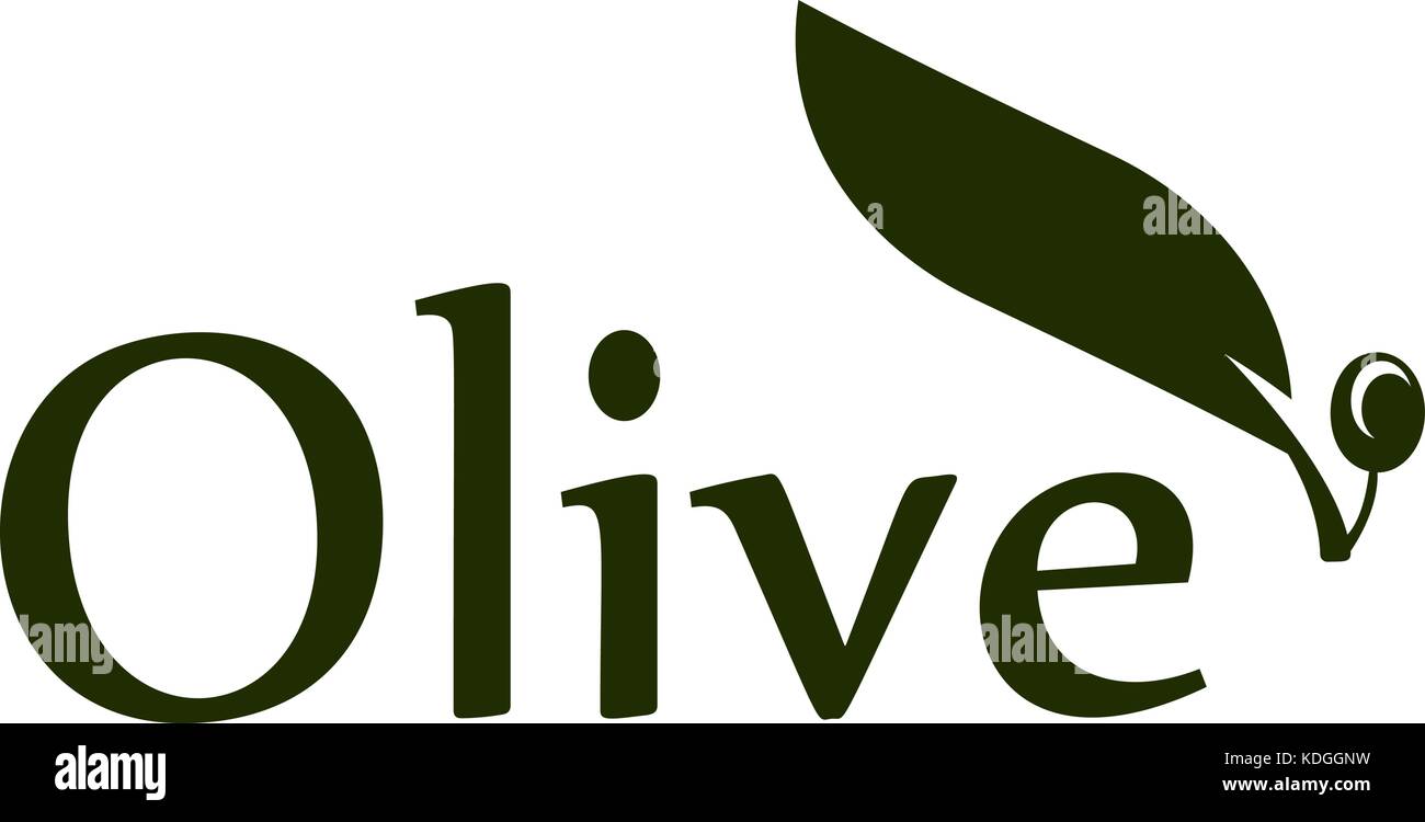 Hoja de olivo, rama y fruto del vector logo. aceite de oliva firmar