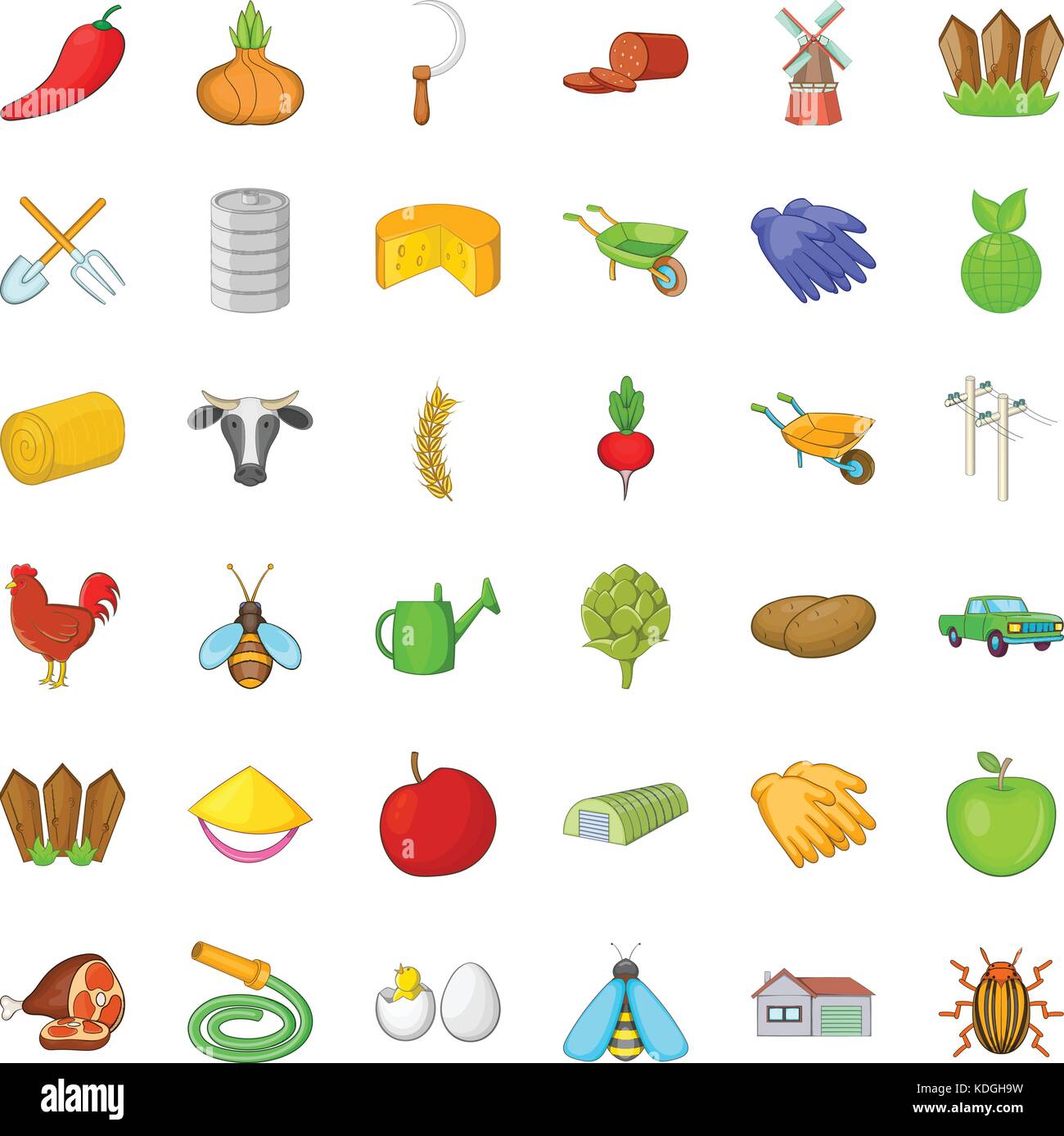 Iconos De La Agricultura Del Estilo De Dibujos Animados Imagen Vector De Stock Alamy