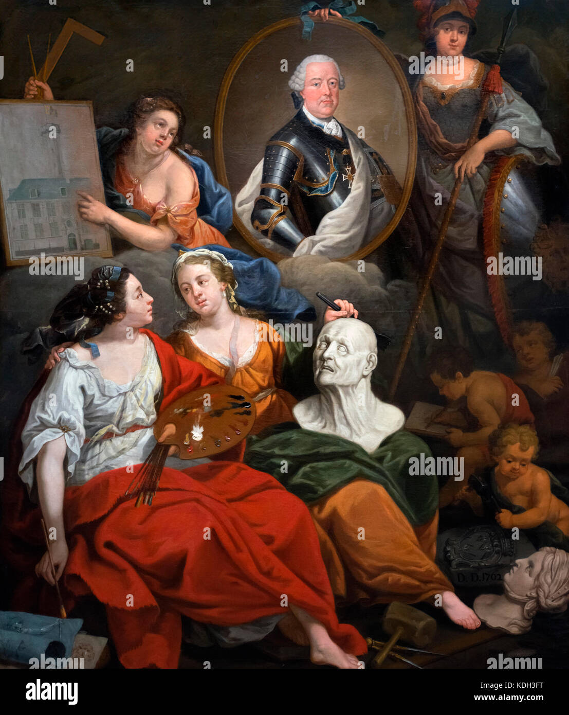 Carlos de Lorena como mecenas de las Artes (Karel van Lotharingen als Beschermeer van de Kunsten) por Matías de Visch (1701-1765), óleo sobre lienzo, 1762 Foto de stock