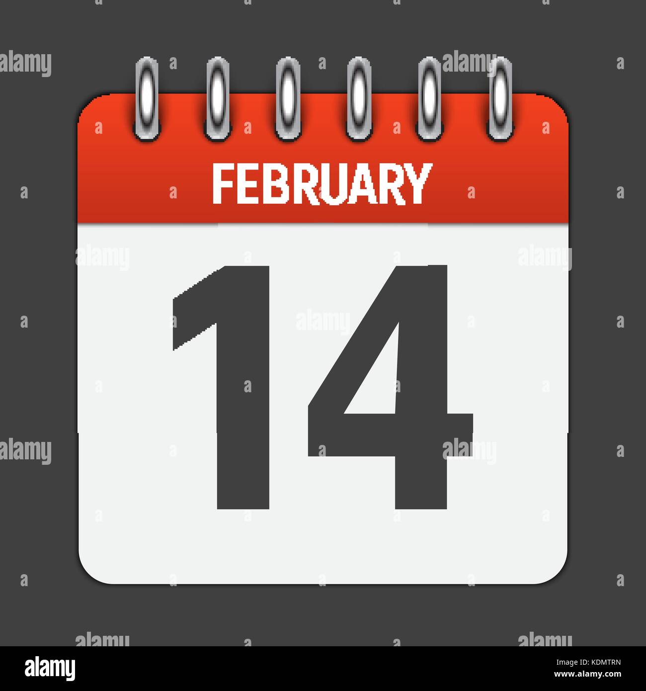 Vetor de Símbolo 14 de febrero con icono lineal de calendario con día 14  con color rojo do Stock