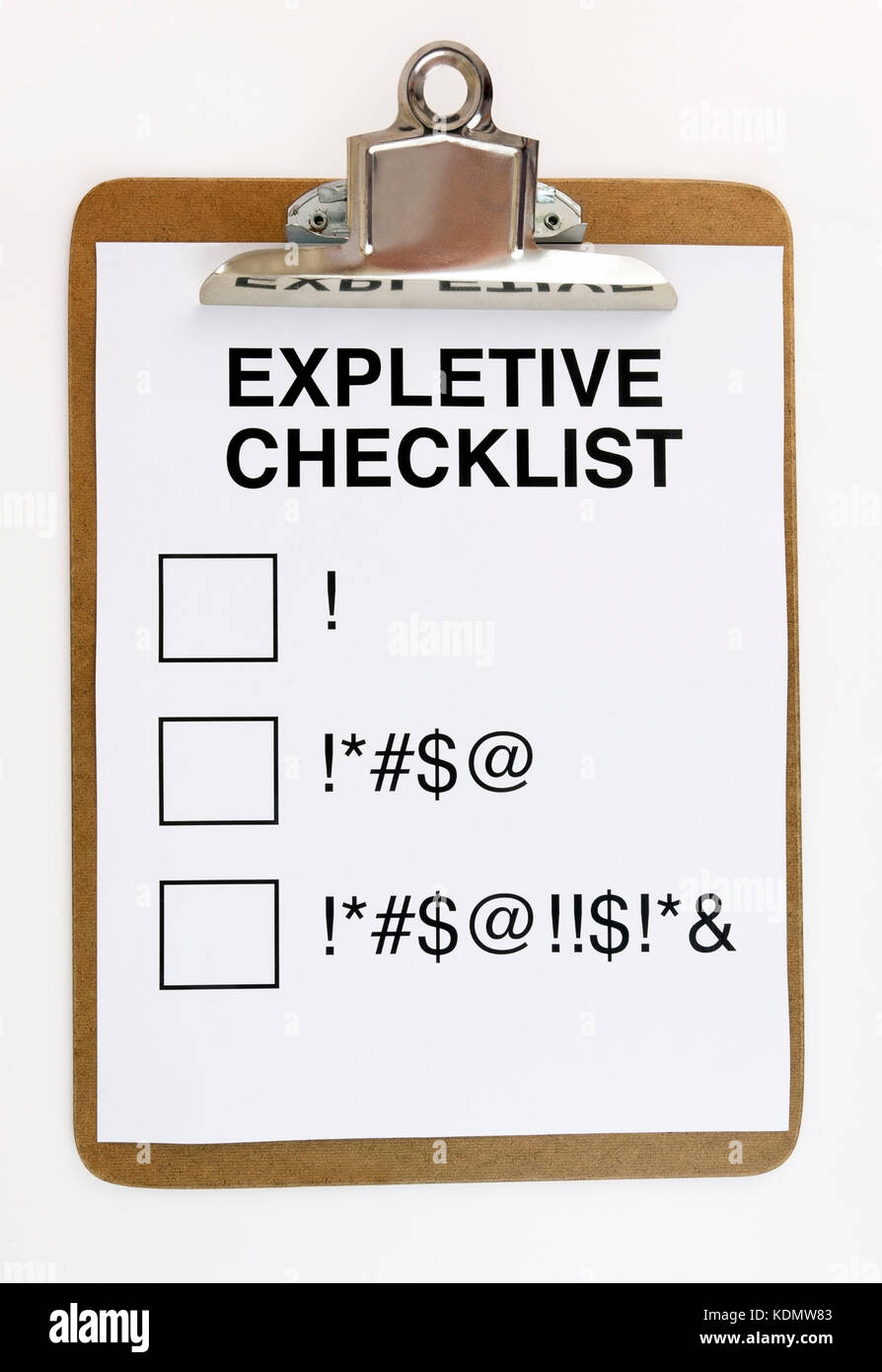 Improperio checklist con portapapeles. diversión. humor. aislados. Foto de stock